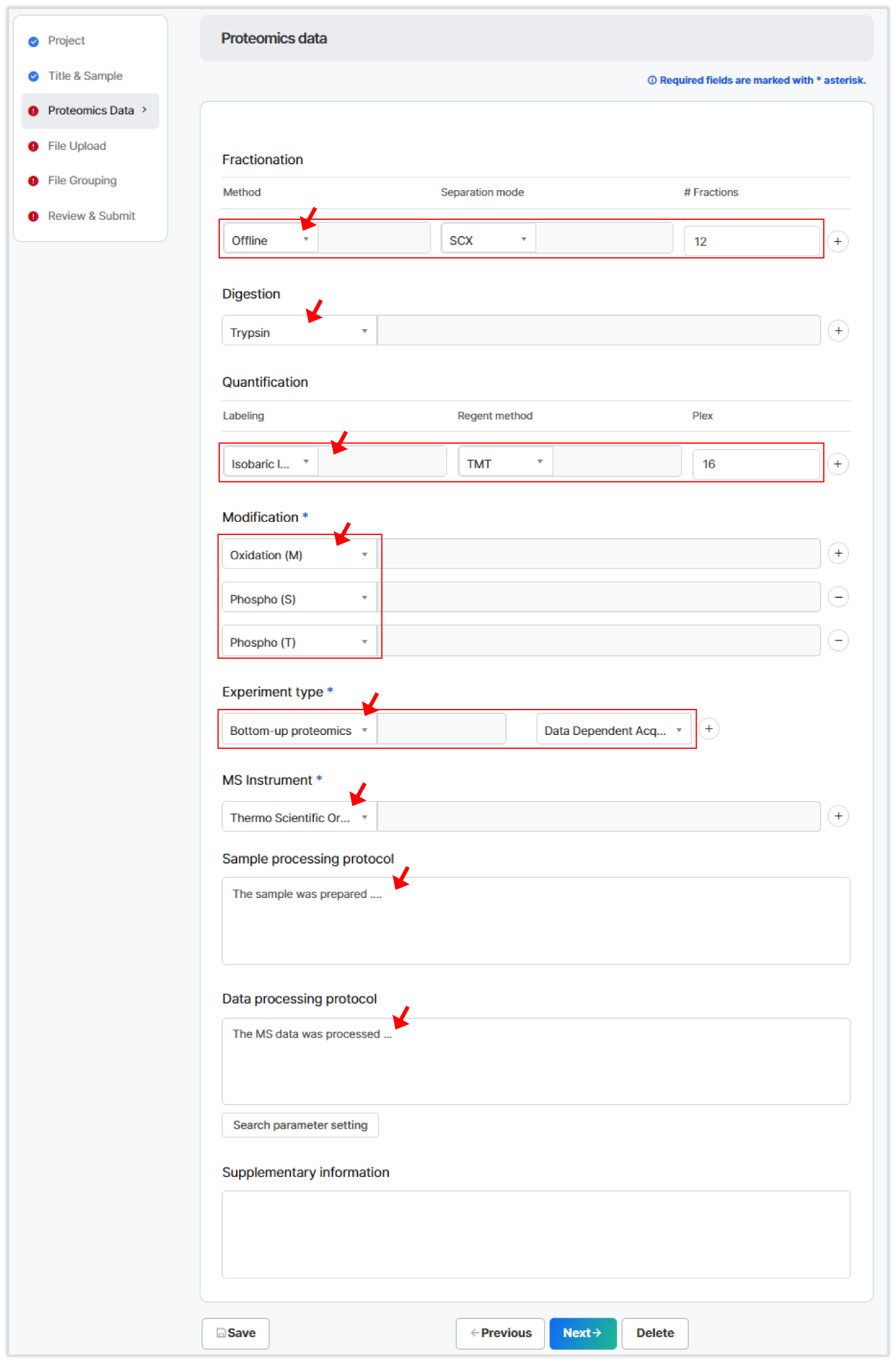 Proteomics Data form